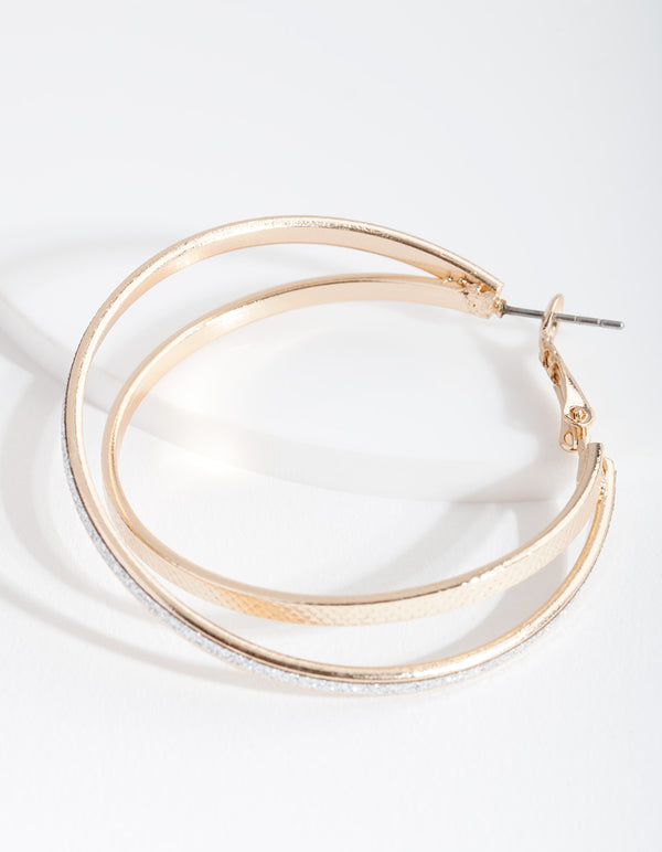 Gold Textured Double Hoop Earrings
