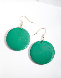 Green Wood Circle Drop Earrings - link has visual effect only