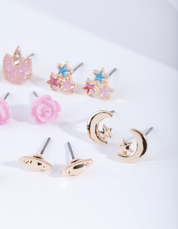 Kids Gold Planet Stud Earring 6-Pack
