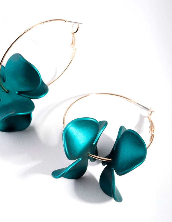 Green Flower Hoop Earrings