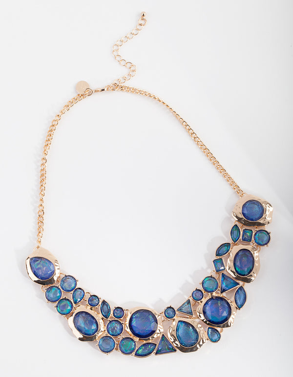 Gold Blue Green Gem Necklace