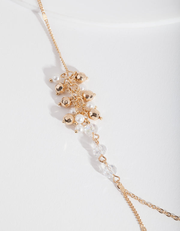 Gold Long Bead Textured Charm Necklace