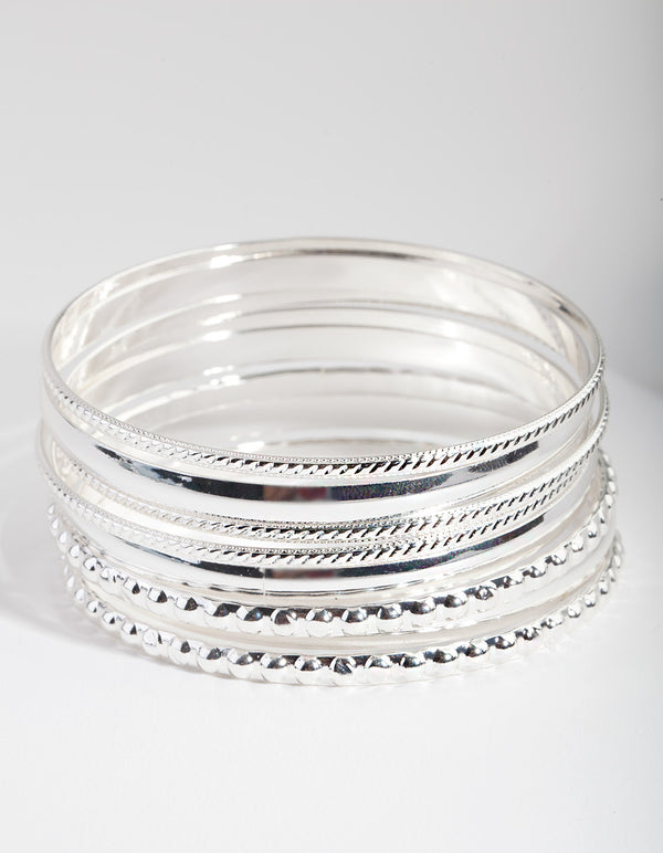 Silver Textured Bangle 8-Pack
