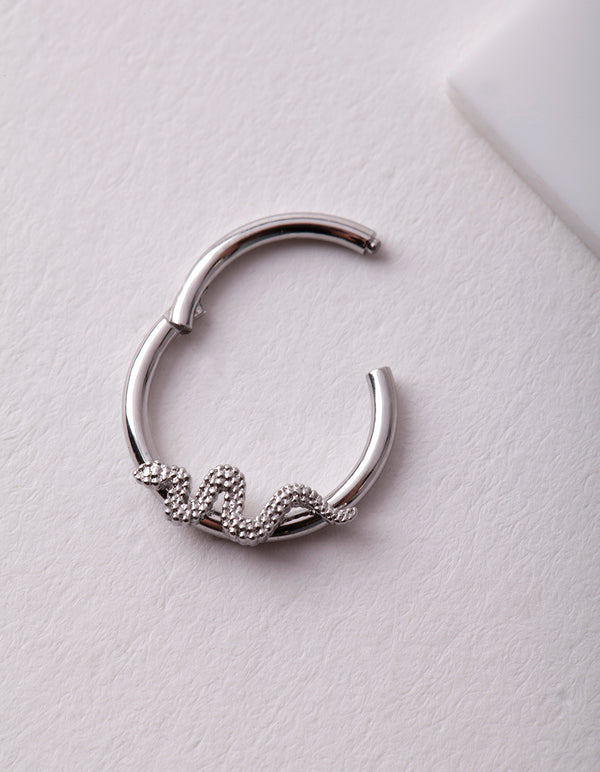 Silver Textured Snake Clicker Earring