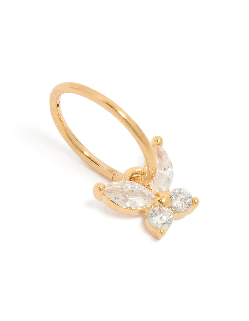 Gold Surgical Steel Cubic Zirconia Butterfly Clicker Earring