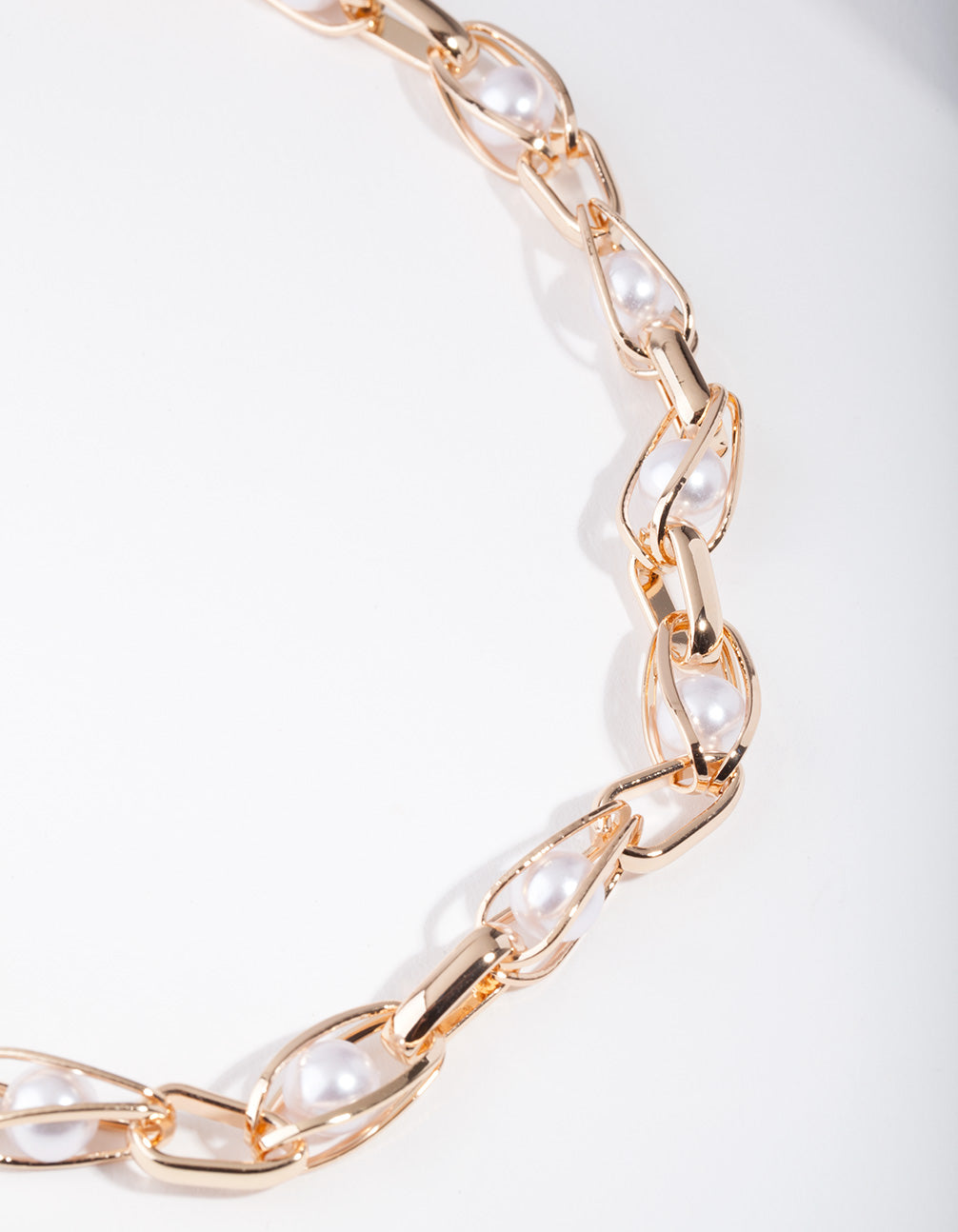 Gold Caged Pearl Chain Necklace