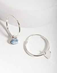 Sterling Silver Heart Charm Hoop Earrings - link has visual effect only