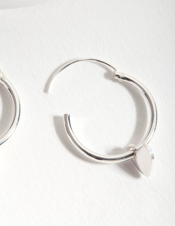 Sterling Silver Heart Charm Hoop Earrings
