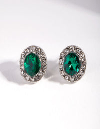 Silver Green Oval Jewel Earrings - link has visual effect only