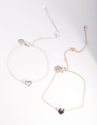 Mixed Metal Open Heart Bracelet Pack - link has visual effect only