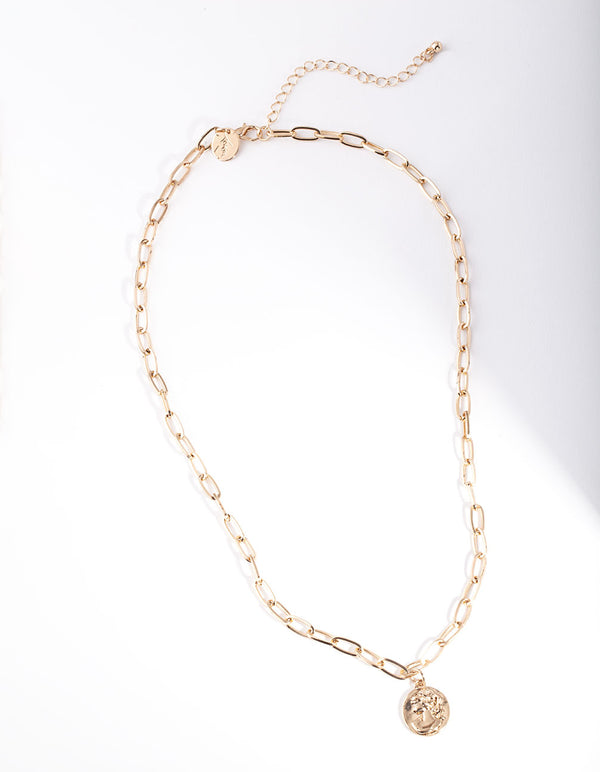 Antique Gold Oval Link Coin Necklace
