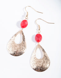 Gold Red Etched Teardrop Earrings - link has visual effect only