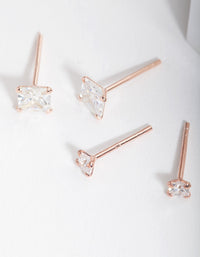Rose Gold Plated Sterling Silver Cubic Zirconia Stud Earring Pack - link has visual effect only
