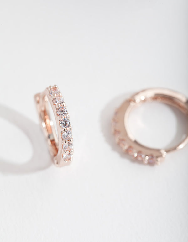 Rose Gold Cubic Zirconia Mini Huggie Earrings