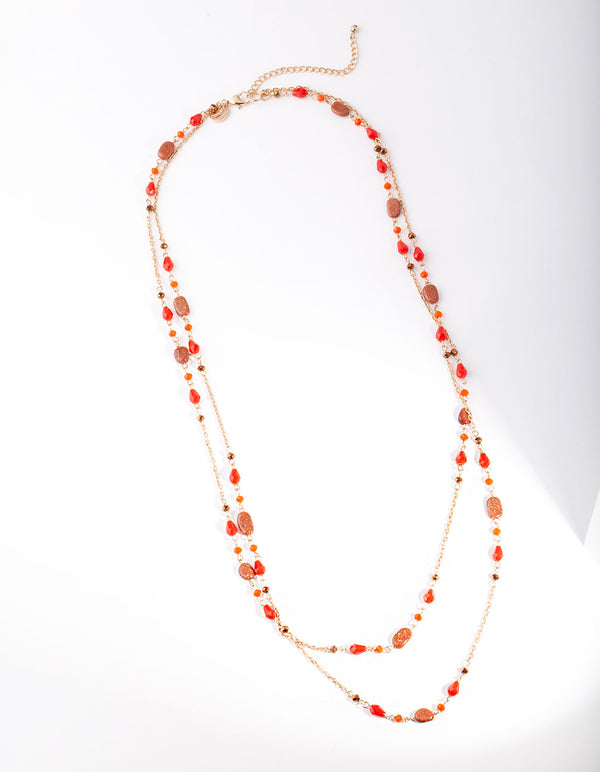 Red Multi Row Bead Necklace