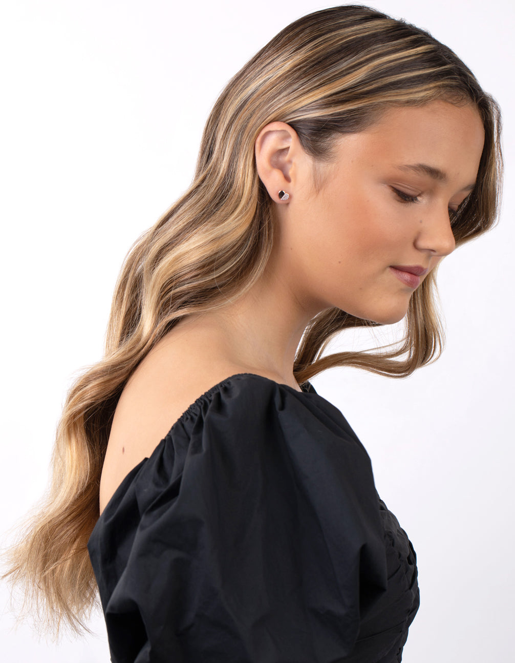 Rose Gold Plated Sterling Silver Half Pave Heart Earrings