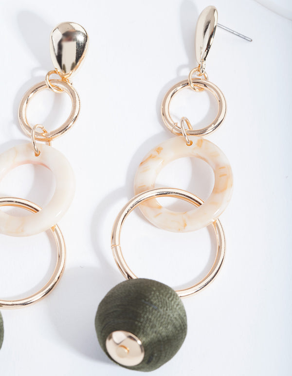 Gold Graduating Green Ring Drop Earrings