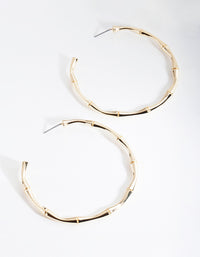 Gold Plated Large Bamboo Hoop Earrings - link has visual effect only