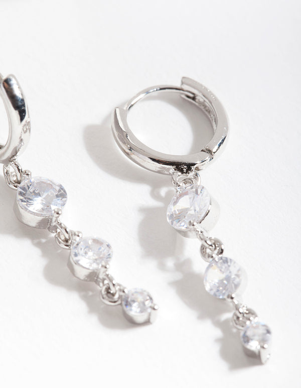 Silver Cubic Zirconia Multi Huggie Earrings