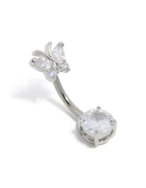 Titanium Cubic Zirconia Butterfly Belly Bar