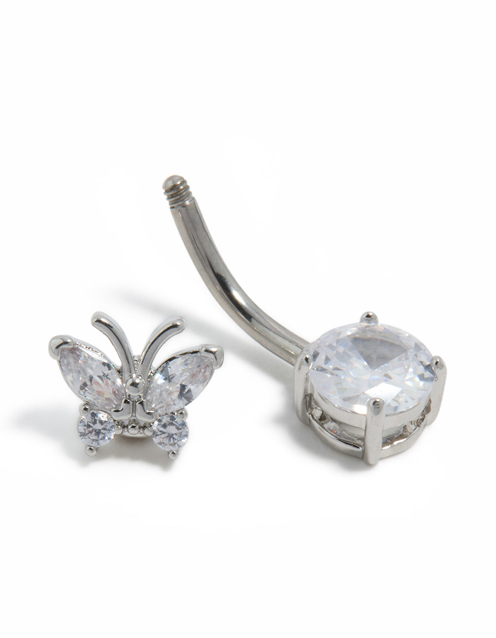 Titanium Cubic Zirconia Butterfly Belly Bar