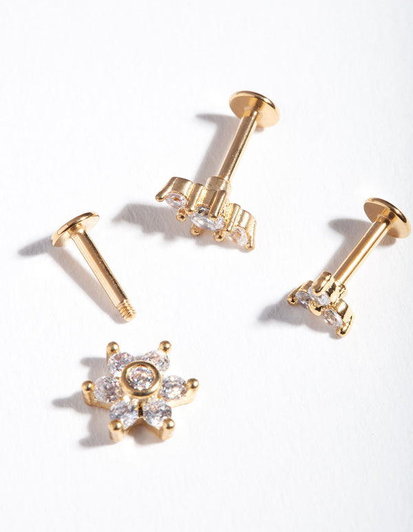 Gold Plated Surgical Steel Floral Flat Back Pack