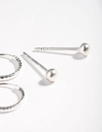 Sterling Silver Mini Textured Hoop Stud Earring Pack - link has visual effect only