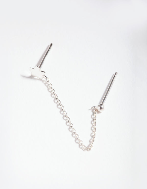 Sterling Silver Star Chain Double Stud Earrings