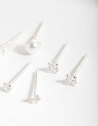 Sterling Silver Cubic Zirconia Pearl Stud Earring Pack - link has visual effect only
