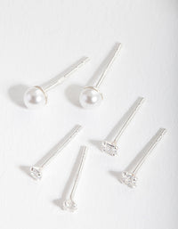 Sterling Silver Cubic Zirconia Pearl Stud Earring Pack - link has visual effect only