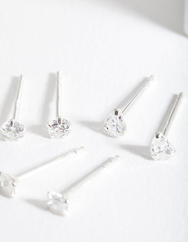 Sterling Silver Mini Cubic Zirconia Stud Earring Pack