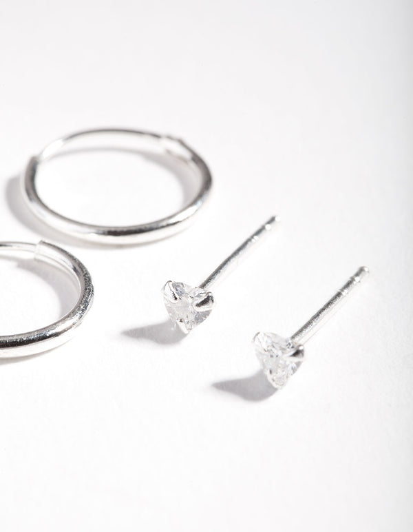 Sterling Silver Cubic Zirconia Heart Earring Pack