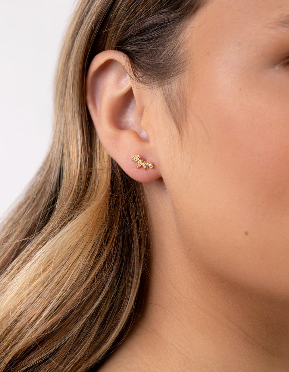Gold Plated Sterling Silver Cubic Zirconia Pear Crawler Stud Earrings
