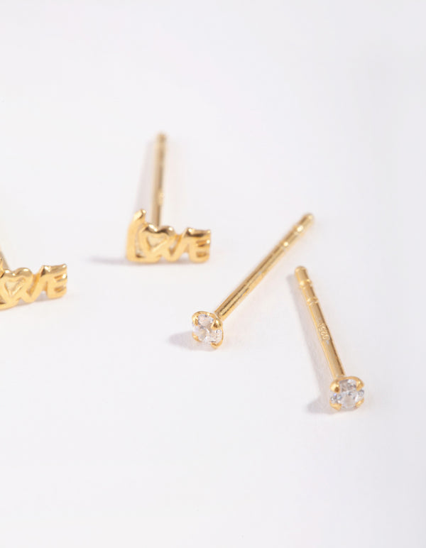 Gold Cubic Zirconia Love St Pack Earring