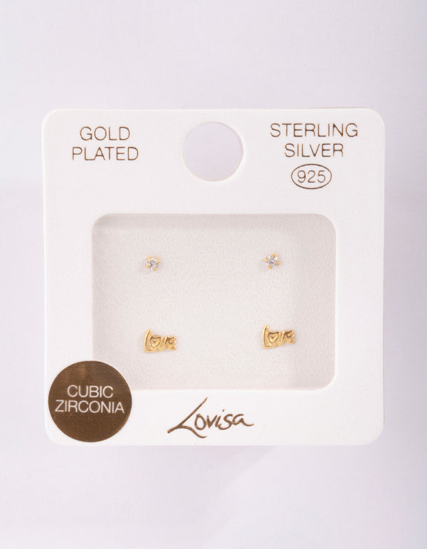 Gold Cubic Zirconia Love St Pack Earring