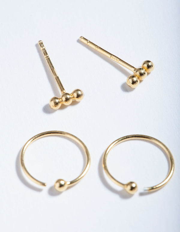 Gold Plated Sterling Silver Ball Stud Hoop Earring Pack