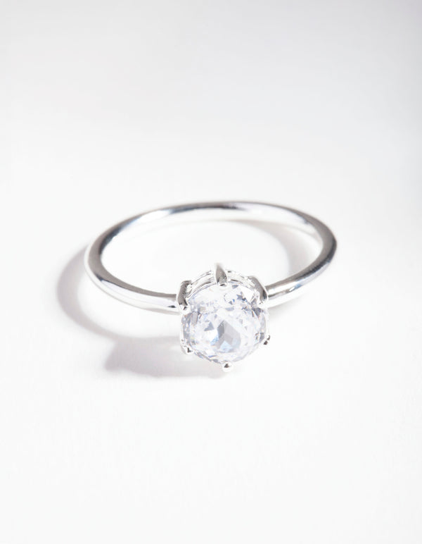 Sterling Silver Cubic Zirconia 6 Claw Ring