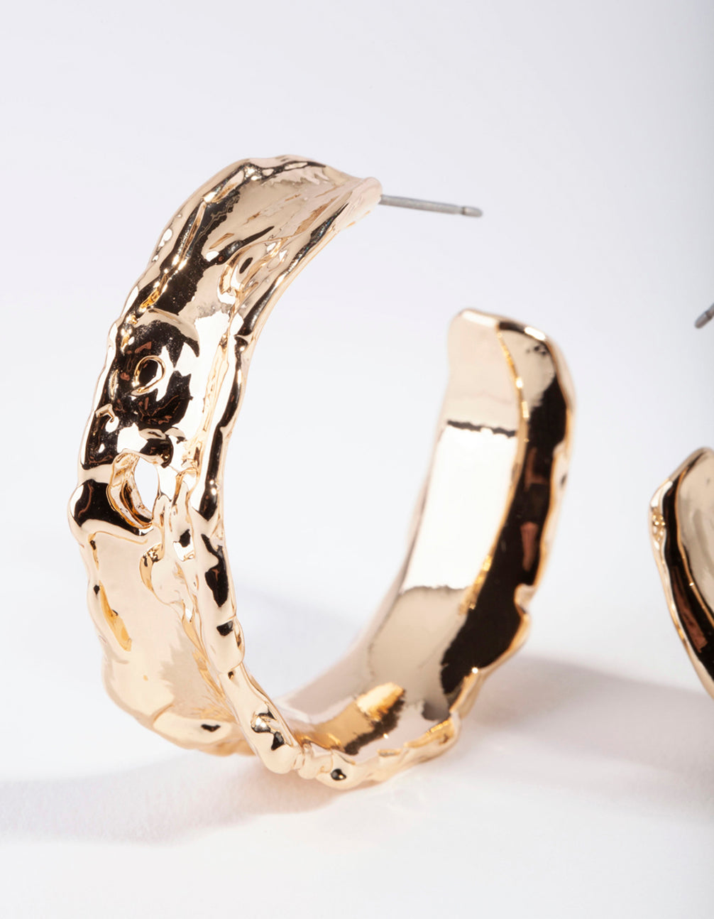 Gold Molten Texture Hoop Earrings