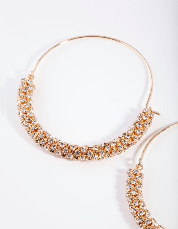 Gold Half Diamante Hoop Earrings