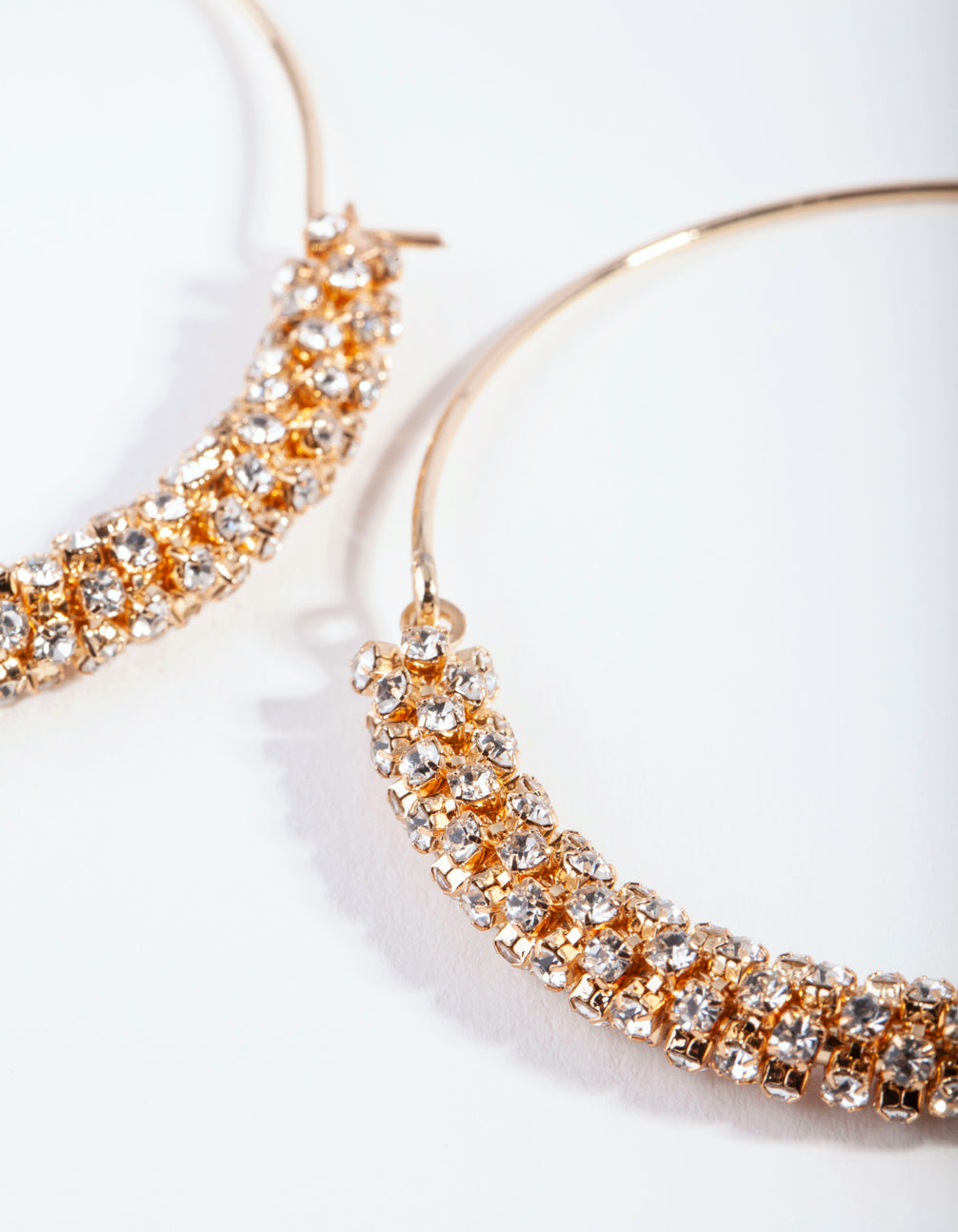 Gold Half Diamante Hoop Earrings