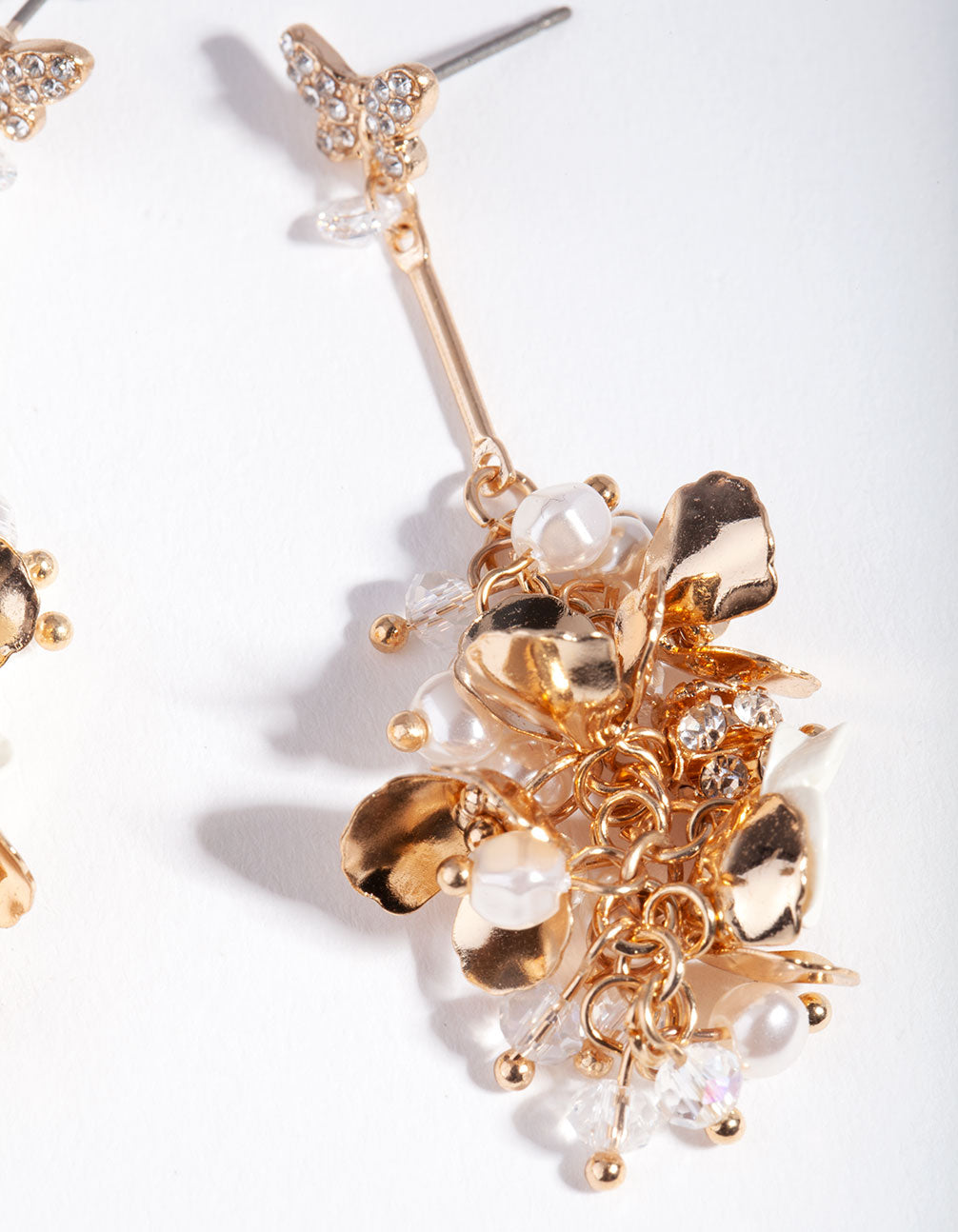 Gold Floral Bead Butterfly Earrings
