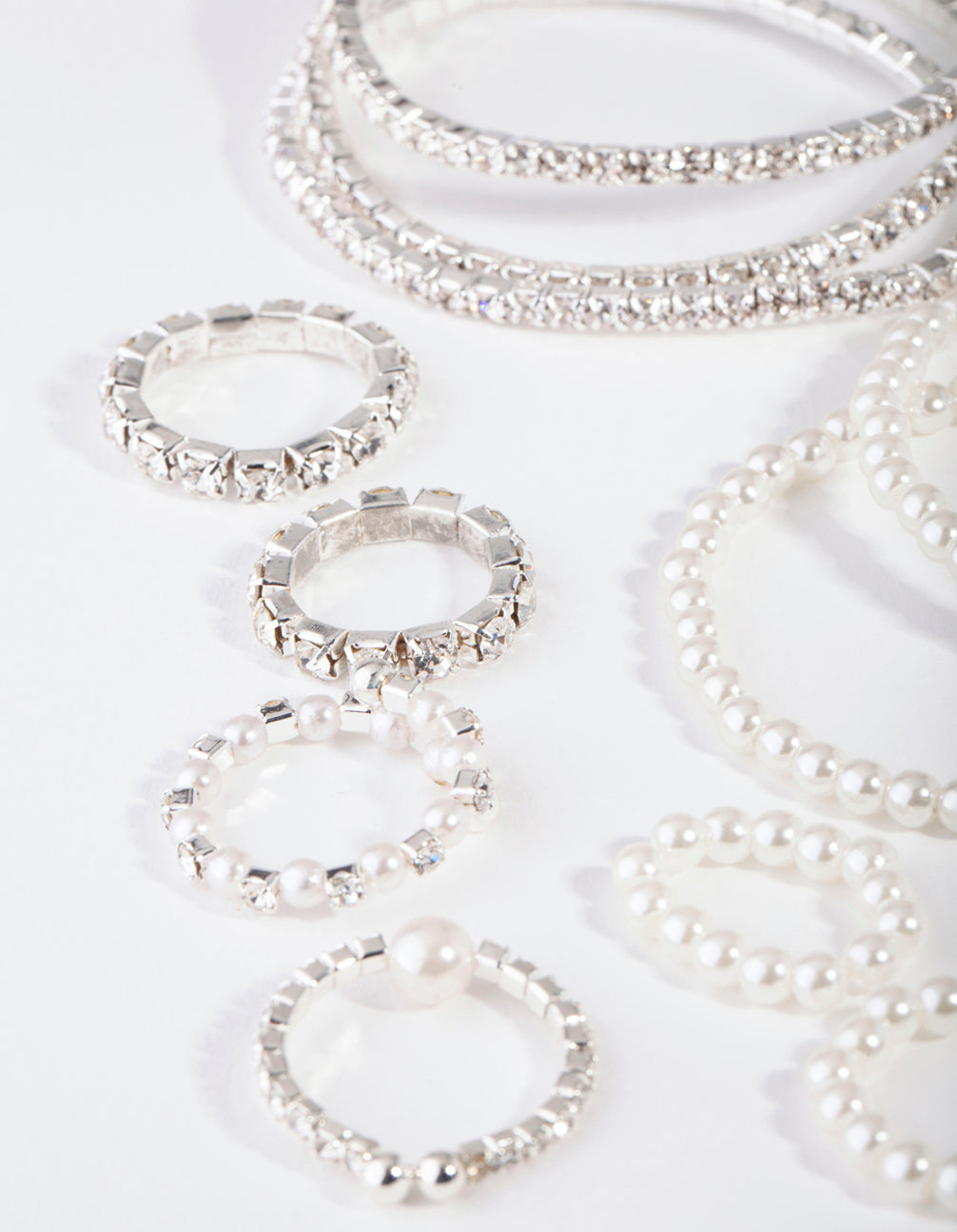 Silver Diamante & Pearl Bracelet & Ring Pack