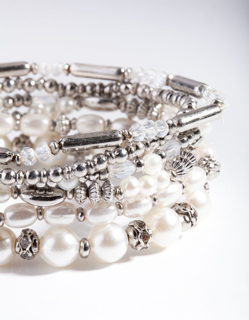 Silver Pearl Mixed Bead Bracelet 6-Pack