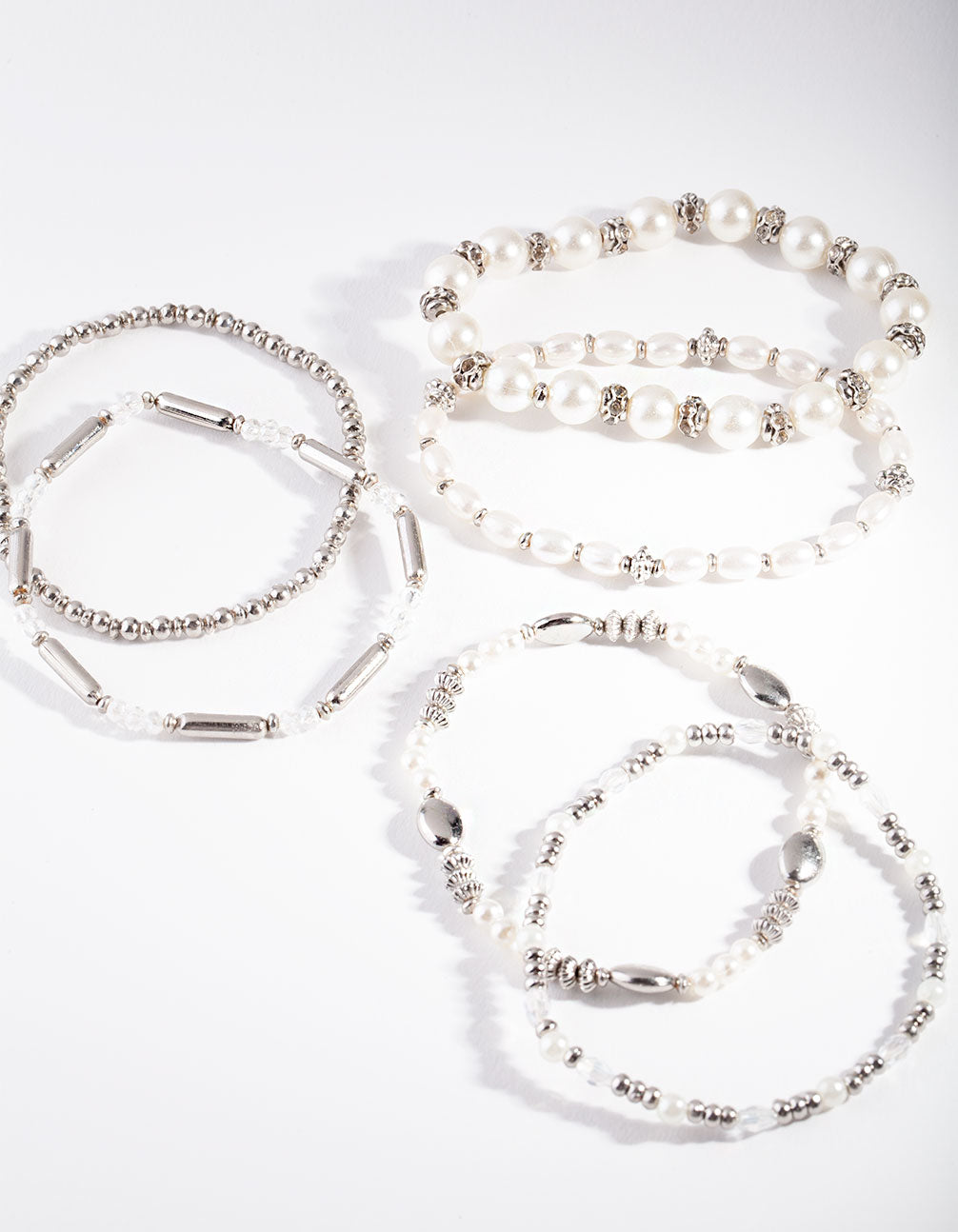 Silver Pearl Mixed Bead Bracelet 6-Pack
