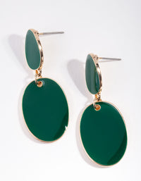 Gold Green Disc Drop Earrings - link has visual effect only