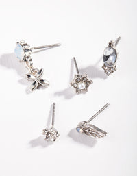 Antique Silver Leaf Flower Ear Stack - link has visual effect only