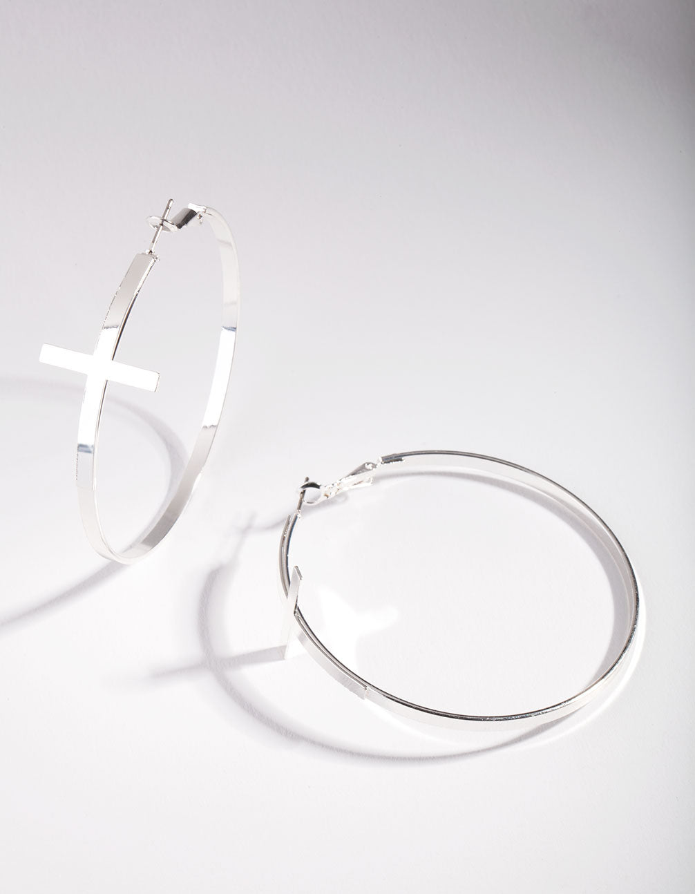 Silver Oversized Cross Hoop Earrings