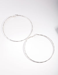 Silver Fine Textured Large Hoop Earrings - link has visual effect only