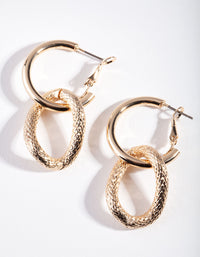 Gold Textured Link Hoop Earrings - link has visual effect only