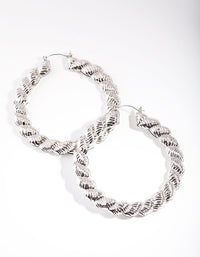 Silver Rope Textured Hoop Earrings - link has visual effect only